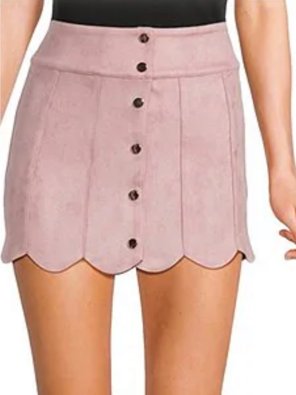 Scallop Hem Button-Front Mini Skirt in Dusty Pink - Picture 1 of 6